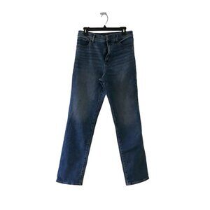 Express High Waisted Medium Wash Hyper Sculpt '90s Slim Jeans, Size 12 Long